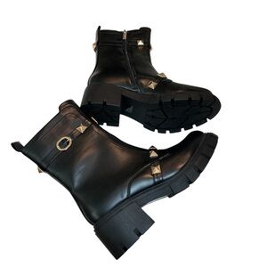 Cape Robbin Black Combat Boots with Gold Studs